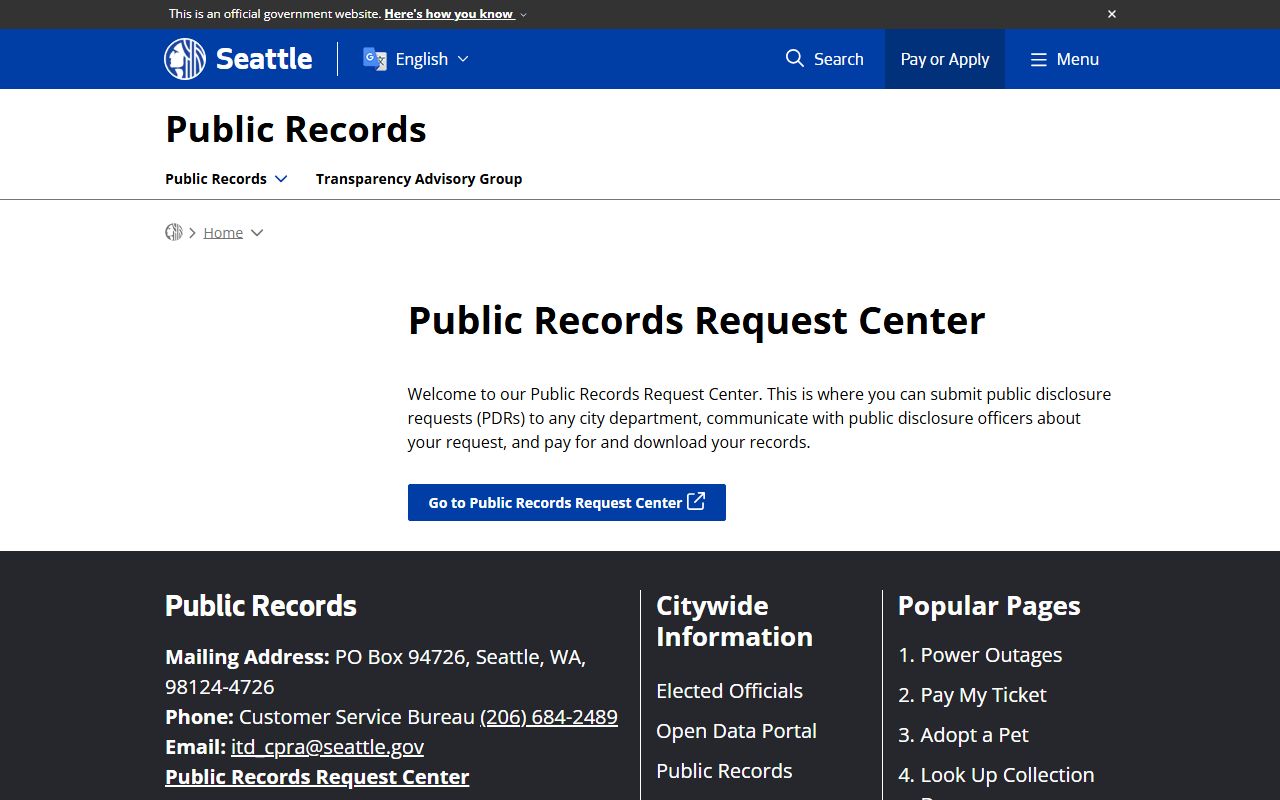 Seattle criminal history records City of Seattle public records