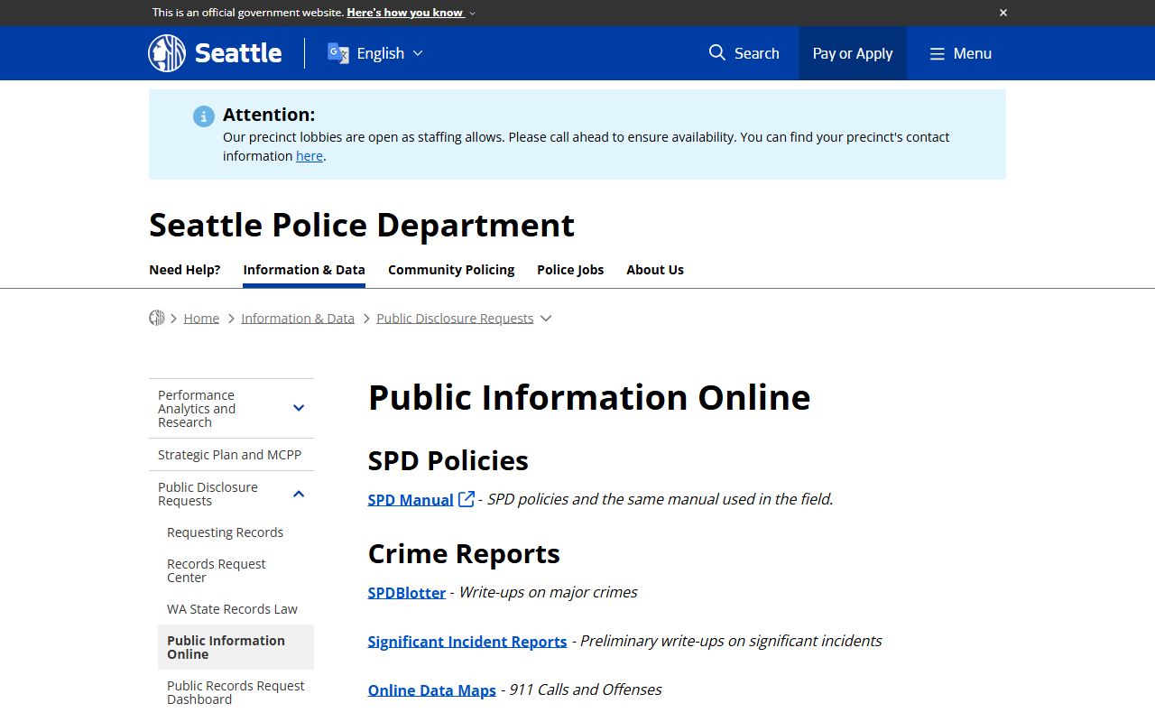 Seattle criminal history records police public information