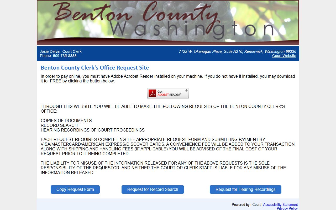 Benton County criminal history records clerk portal