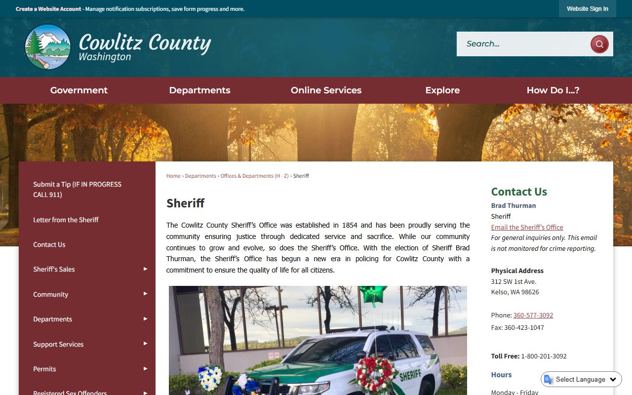 Cowlitz County Sheriff criminal history records