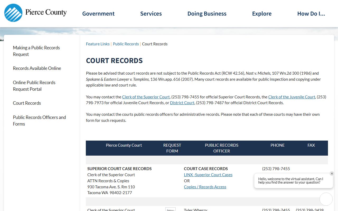 Pierce County criminal history records