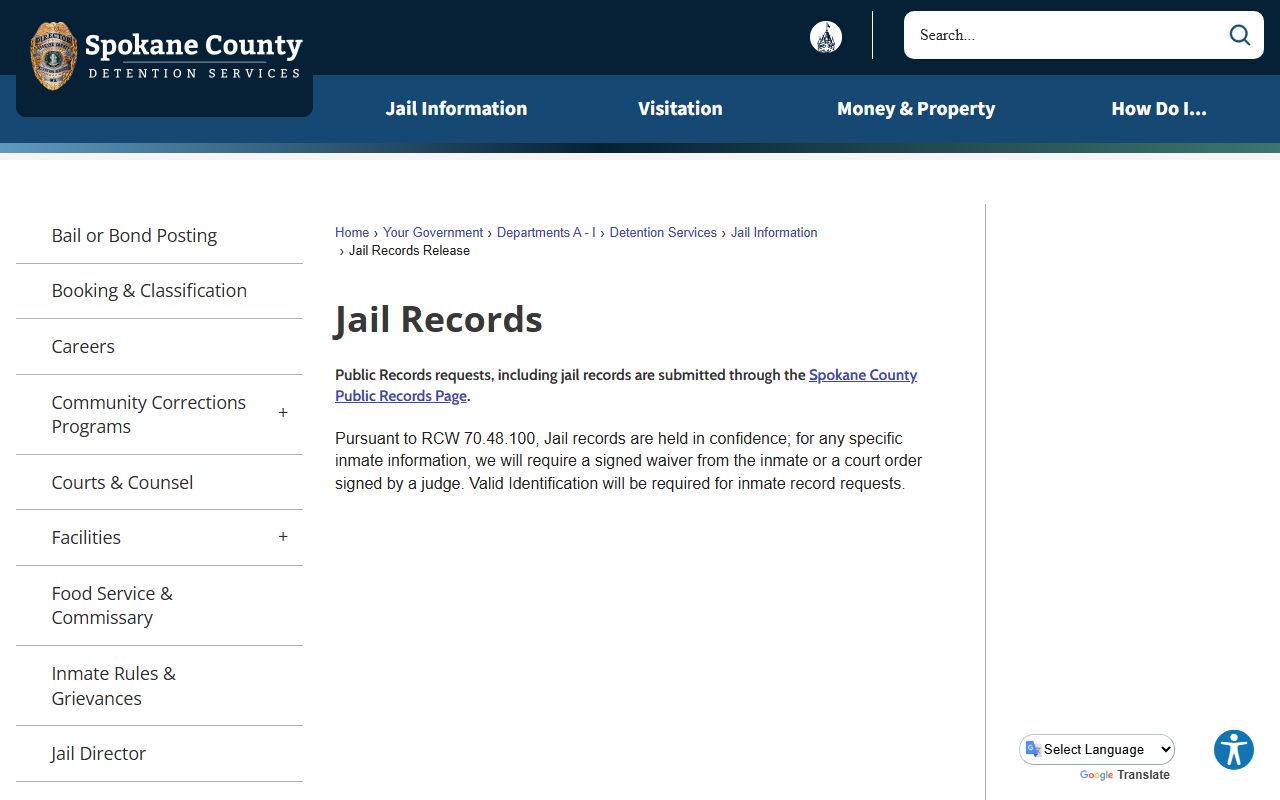 Spokane County criminal history jail records