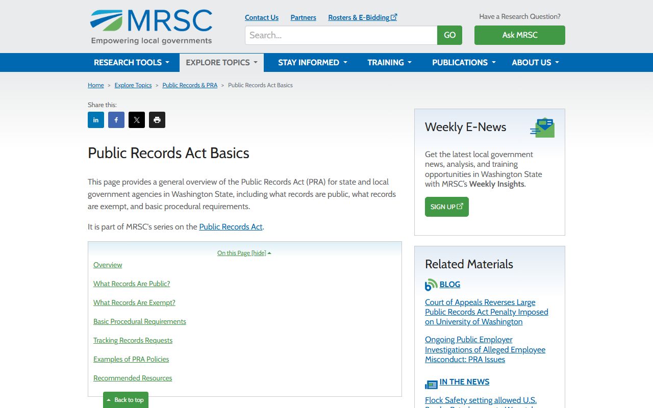 Washington Public Records Act guidance