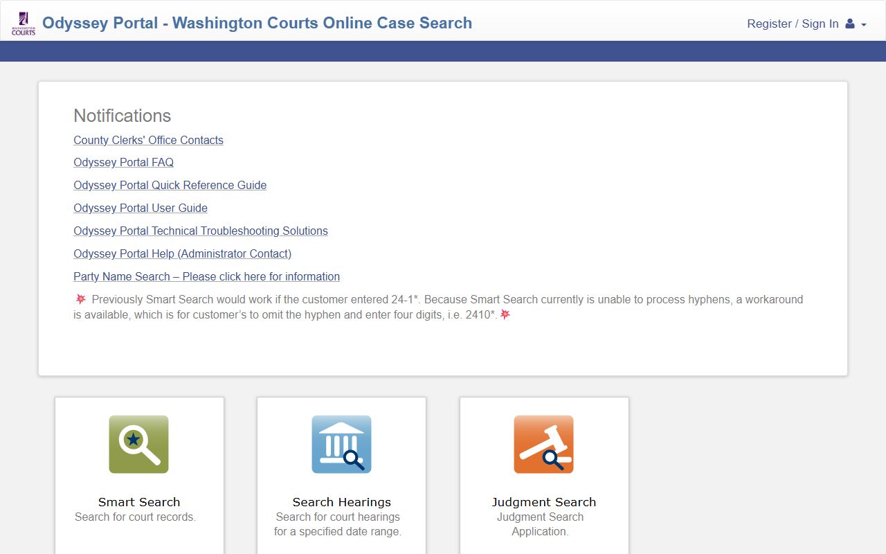 Washington Courts Odyssey Portal case search