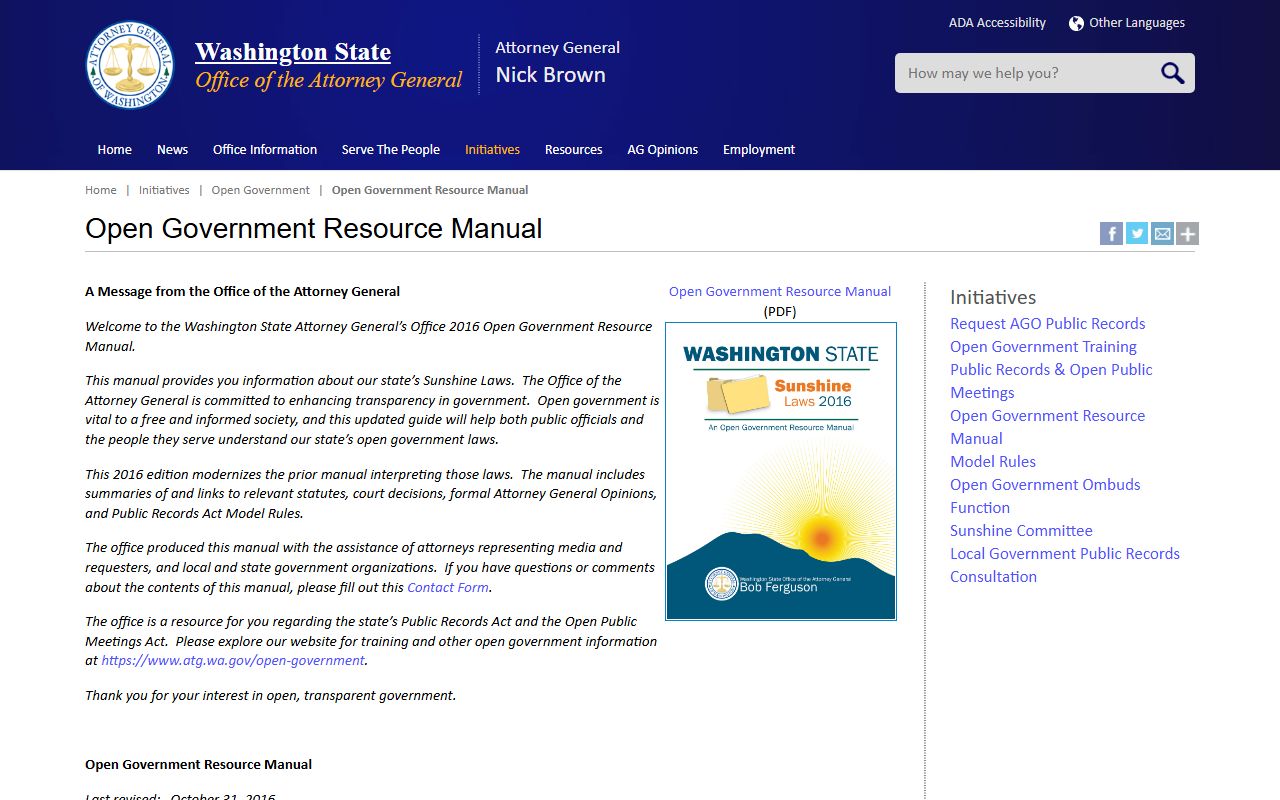 Washington Attorney General open government resources