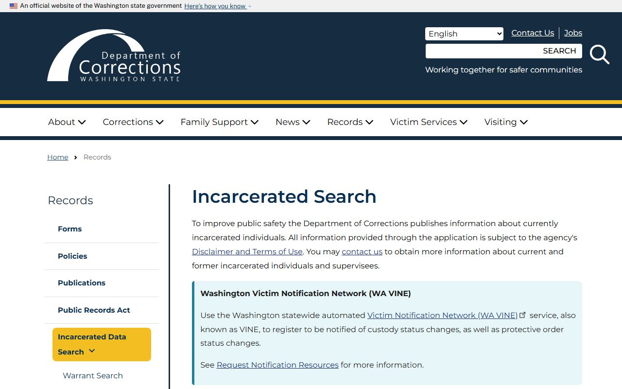 Washington Department of Corrections incarcerated search