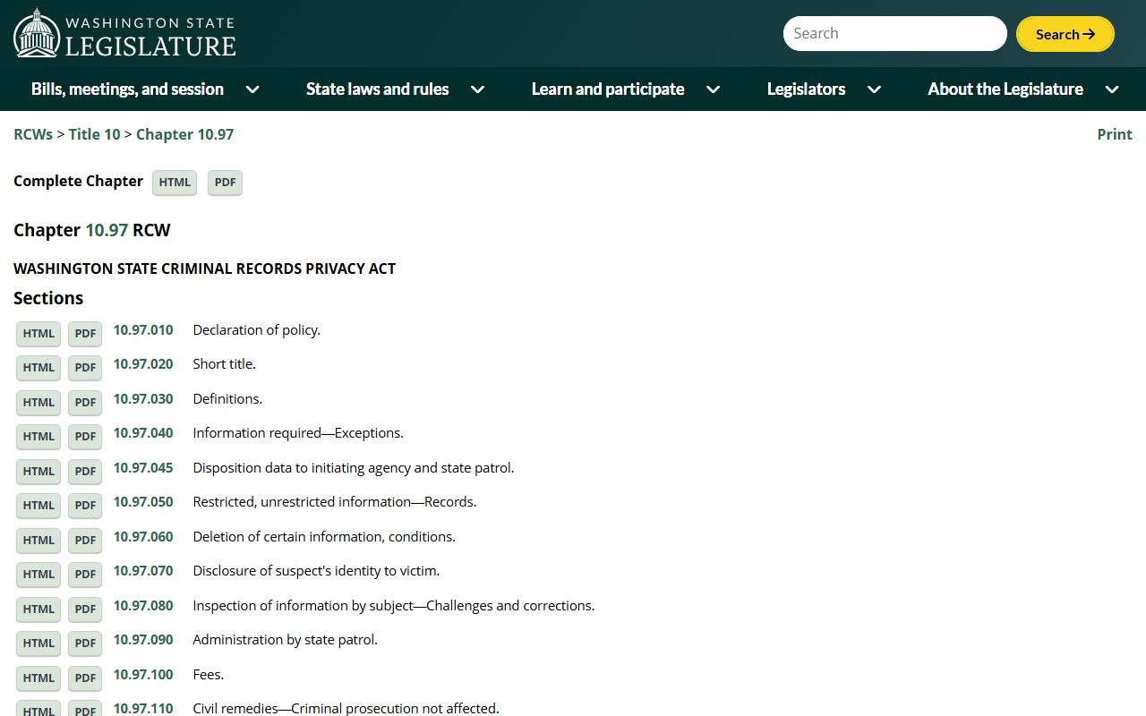 Washington RCW 10.97 criminal records privacy act
